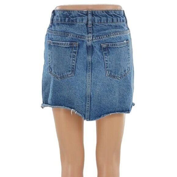 Topshop Moto Denim Skirt Blue Jean Mini Cut Off Womens Size 4 - Picture 3 of 5